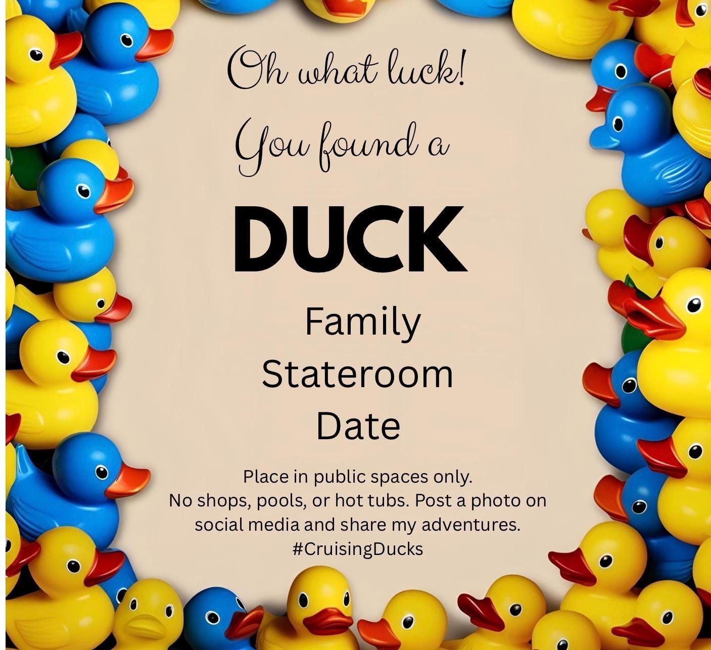 Cruising Duck Tags – Printed Cruise Cards – Personalized or Fill-in – “Oh What Luck! You Found a Duck!” – Rubber Duck Cruise Game – Fish Ext