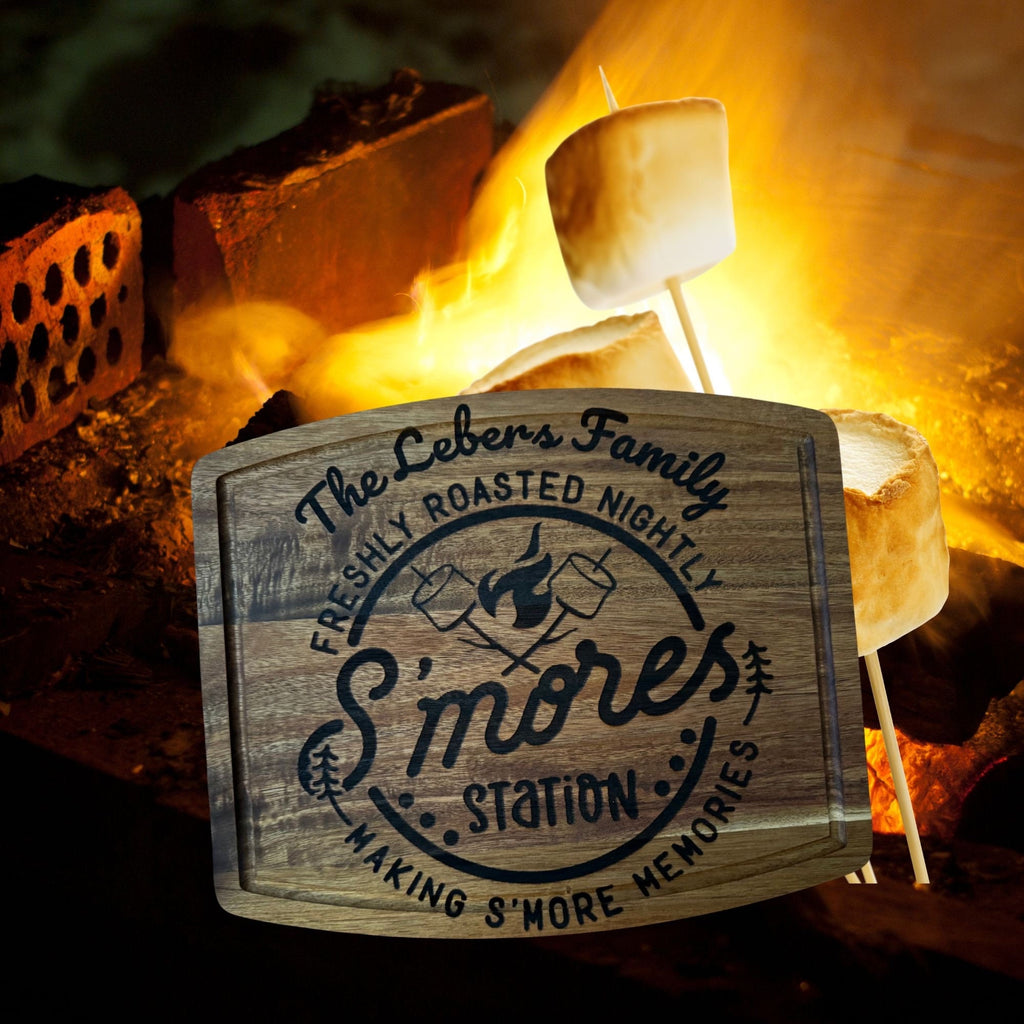 Personalized S’mores  Cutting Board and telescoping fork for Smores