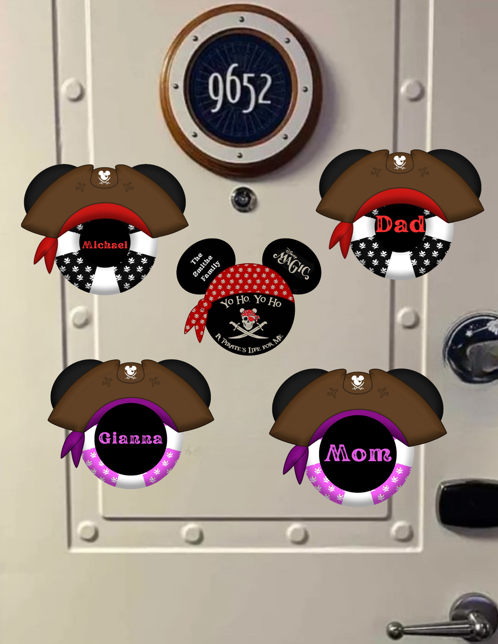 Pirate Life Ring Disney Cruise Magnets – Personalized Mickey & Minnie Pirate Door Décor