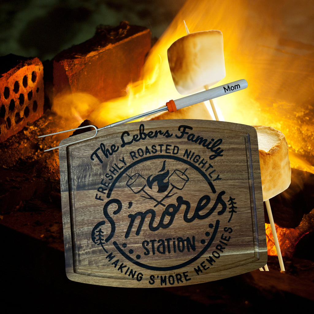 Personalized S’mores  Cutting Board and telescoping fork for Smores