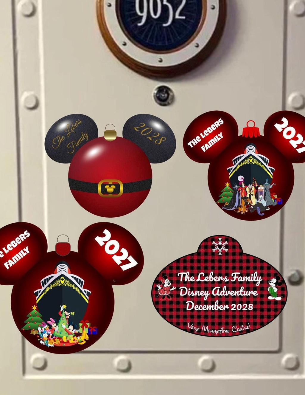 Personalized Disney Cruise Christmas Door Magnet | Mickey Ornament | Santa Belt | Villains | Porthole | Cruise Holiday Decor