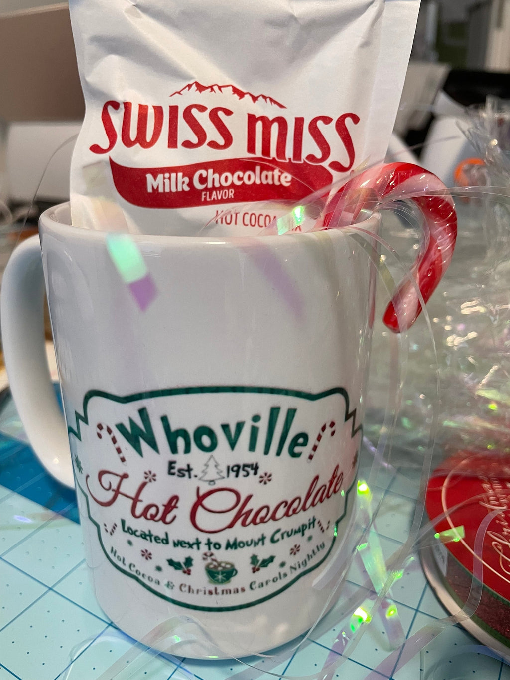 Merry Swissmiss mug with hot chocolate and candy cane for neighbors teachers friends Christmas gift