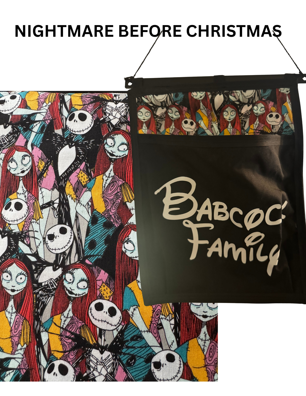 Nightmare Before Christmas Fish Extender – Disney Cruise Door Pocket Hanger & Gift Exchange Organizer Jack and Sally personalized embroidered or HTV