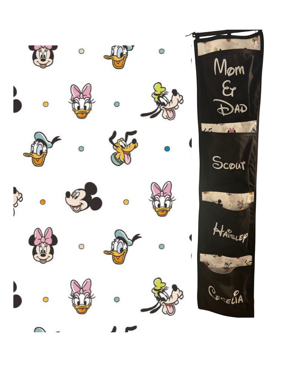 Mickey and friends fish extender with pockets, perfect for gift exchanges & Pixie Dust surprises. Personalization Embroidered or Vinyl (HTV)