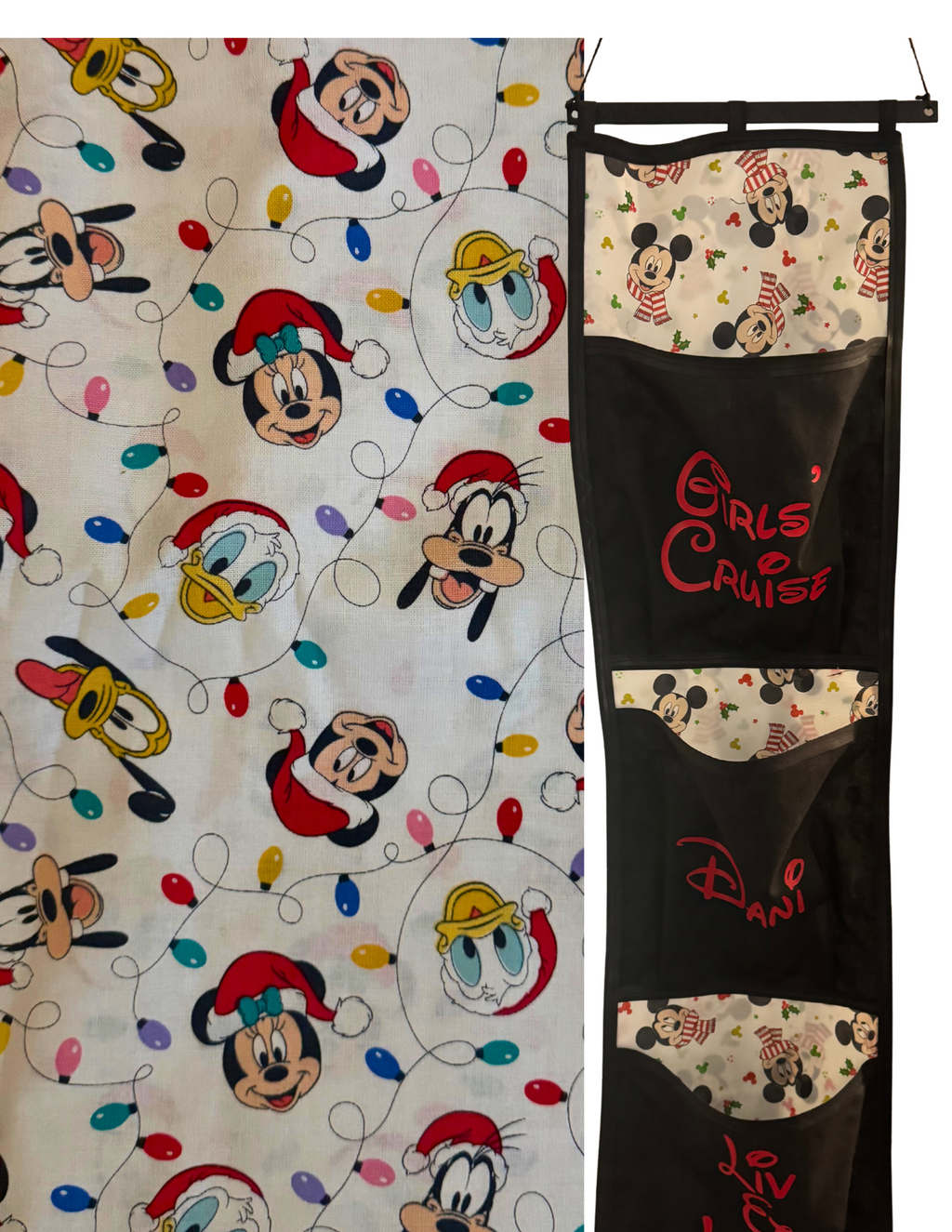 fab 5 wrapped in Christmas lights Christmas Fish Extender – Disney Cruise Door Pocket Hanger & Gift Exchange Organizer Mickey Scarf personalized embroidered or HTV