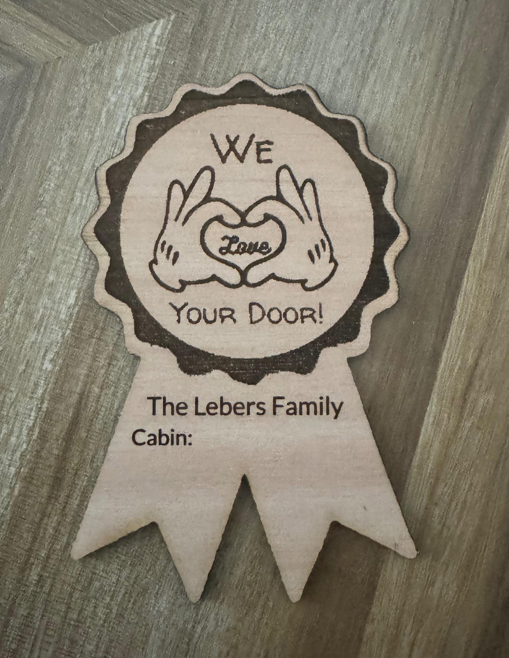 Personalized Disney Cruise Magnet | “We Love Your Door” Laser Engraved Wood Magnet | Mickey Hands | Custom Name & Cabin | Fish Extender Gift