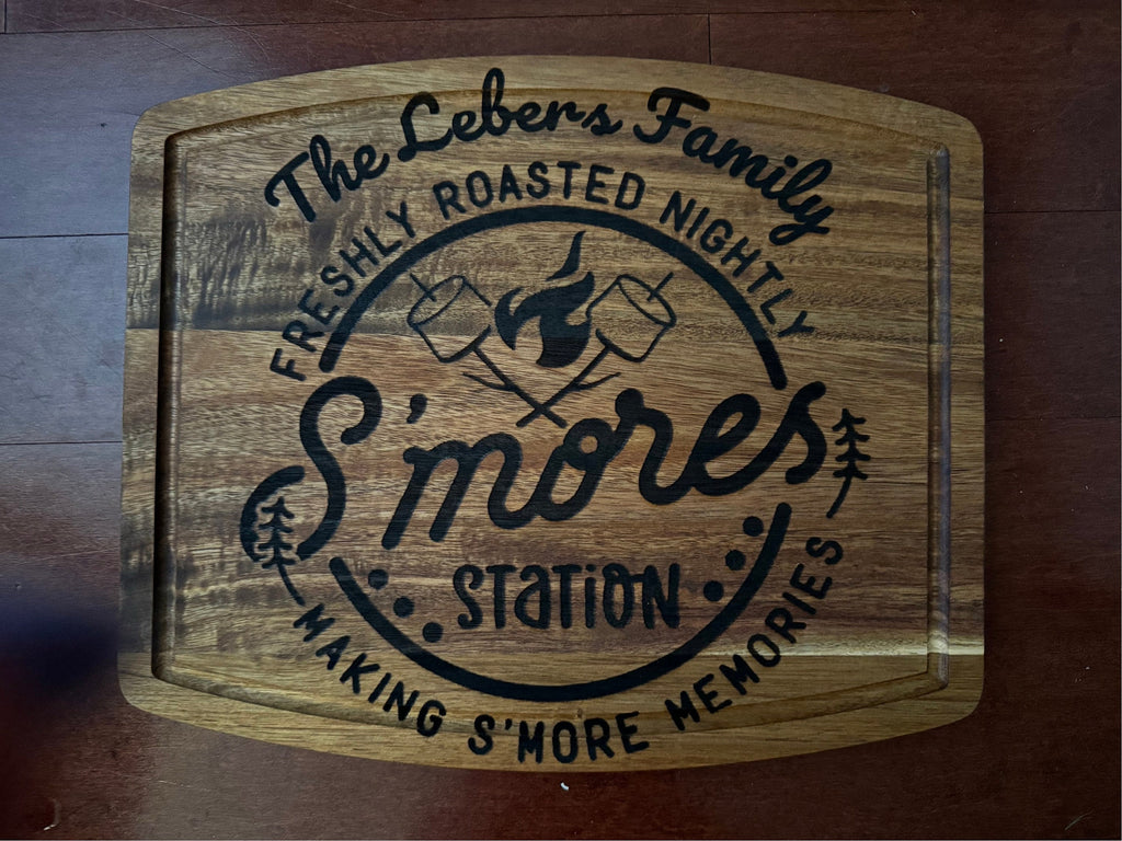 Personalized S’mores  Cutting Board and telescoping fork for Smores