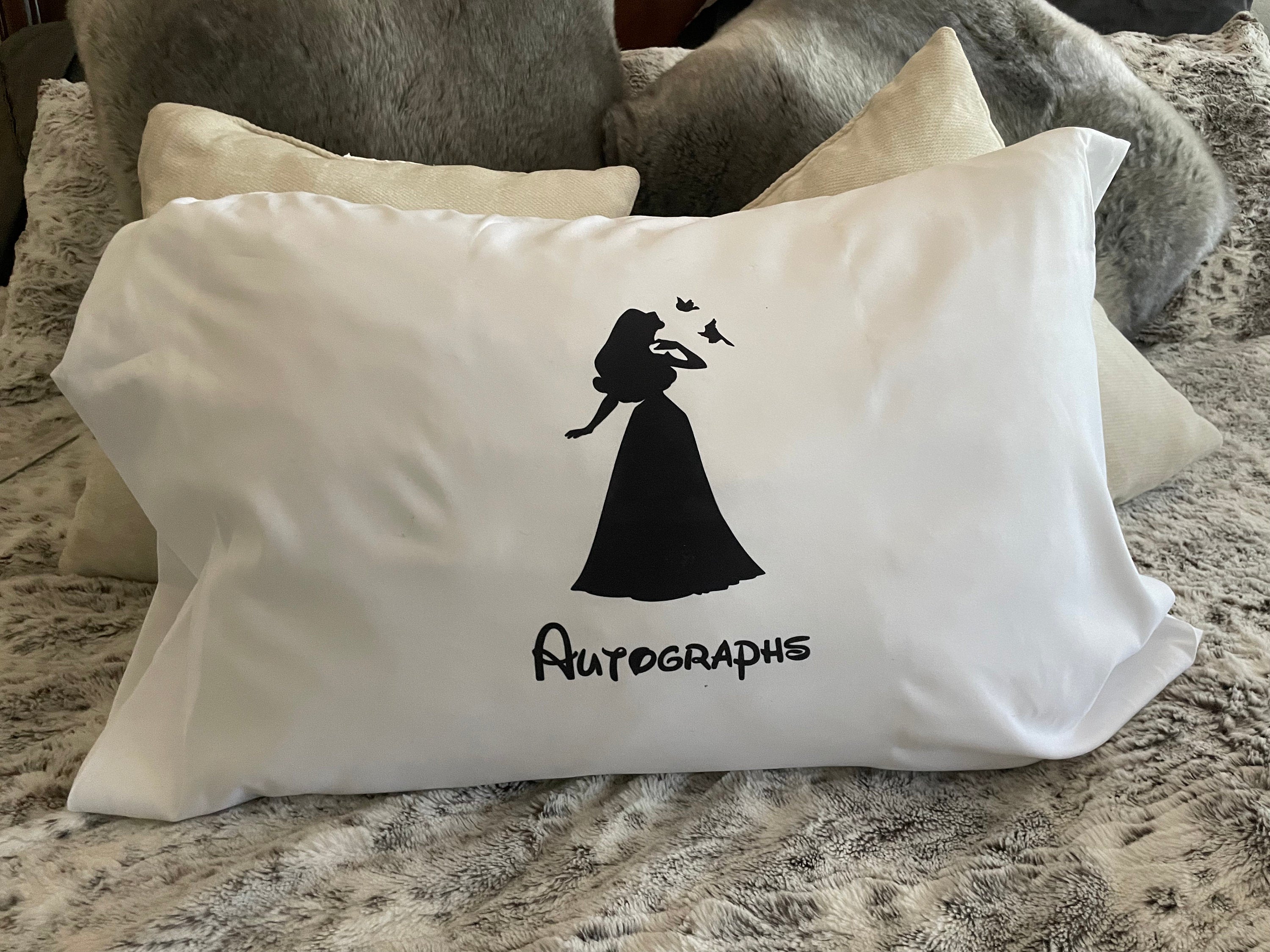 Autograph Queen or throw pillowcase Disney Character for Disney Land/world, Aulani, Disney Cruise perfect alternative to a autograph book