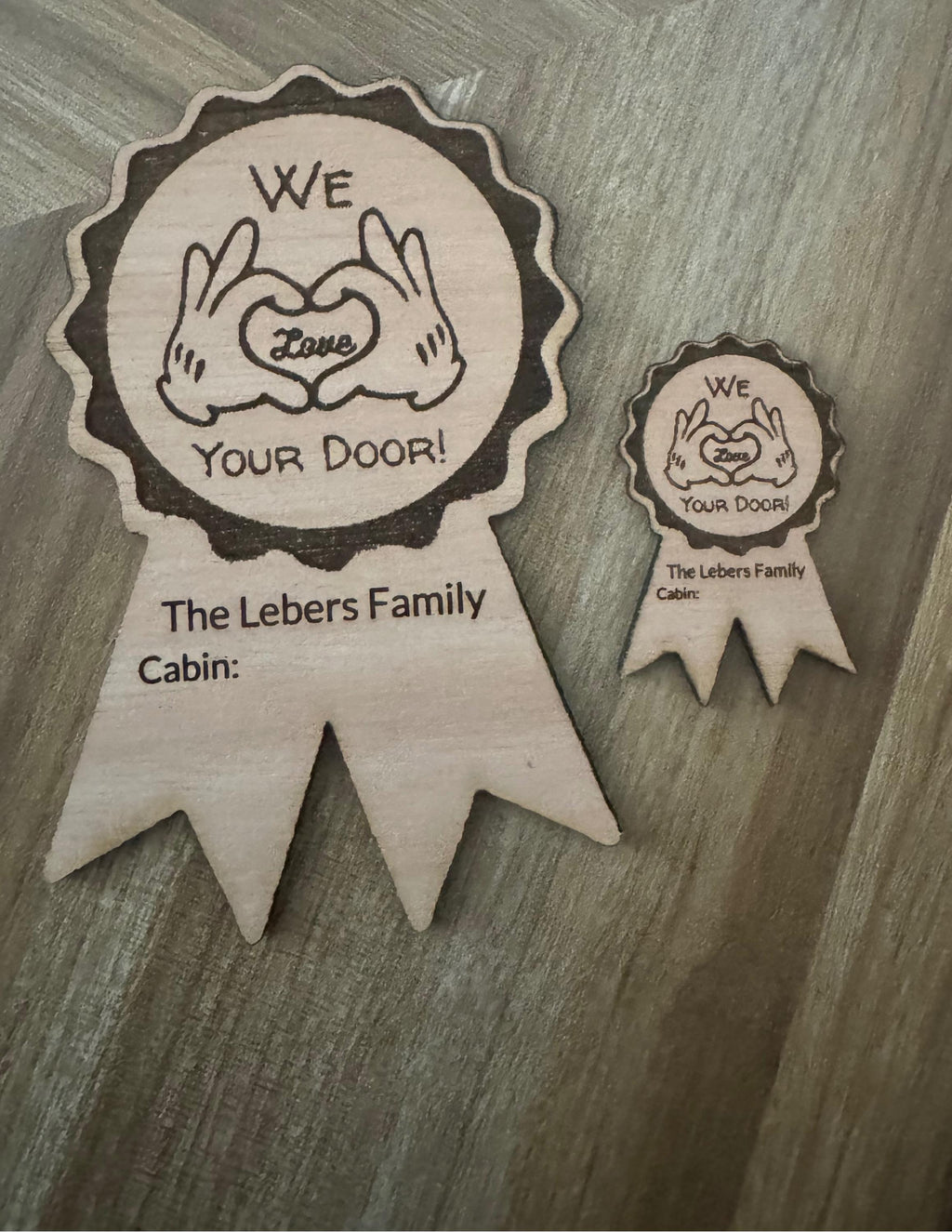 Personalized Disney Cruise Magnet | “We Love Your Door” Laser Engraved Wood Magnet | Mickey Hands | Custom Name & Cabin | Fish Extender Gift